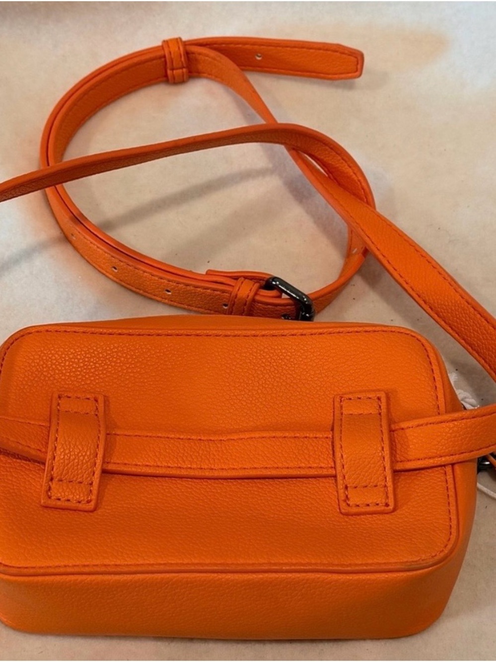 Women's Orange Pebbled Leather (Vegan) Crossbody Sling Bag